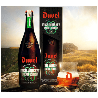 Duvel Barrel Aged Batch 7 Irish Whiskey Edition 750ml Bottle and Tasting Glass