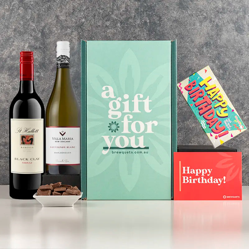 Birthday Duo Wine Hamper Red & White (Sauvignon Blanc & Shiraz) Gift Packs Brewquets