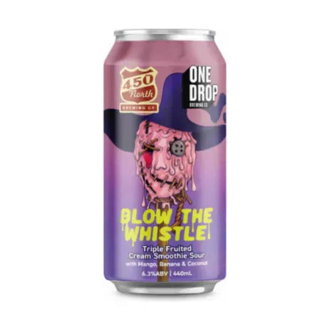 One Drop X 450 North Brewing Company Blow The Whistle Triple Fruited Cream Smoothie Sour with Mango Banana & Coconut 440ml Can Craft Beer One Drop