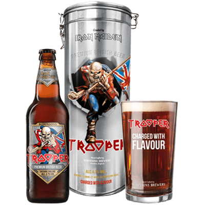Robinsons Iron Maiden Trooper Gift Tin + Glass Robinsons