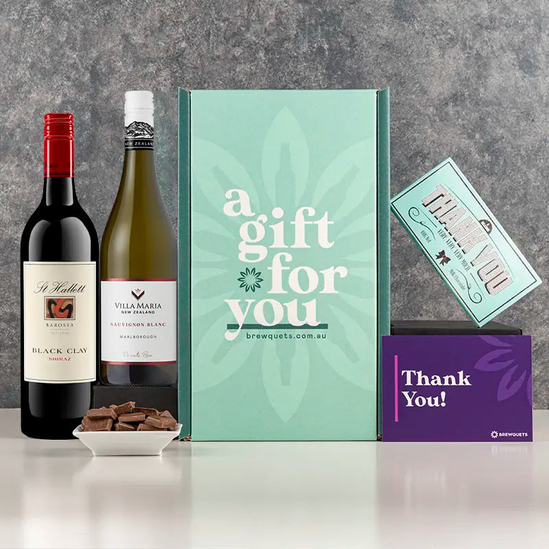 Thank You Duo Wine Hamper Red & White (Sauvignon Blanc & Shiraz) Gift Packs Brewquets