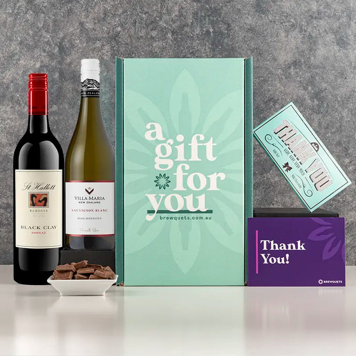 Thank You Duo Wine Hamper Red & White (Sauvignon Blanc & Shiraz) Gift Packs Brewquets