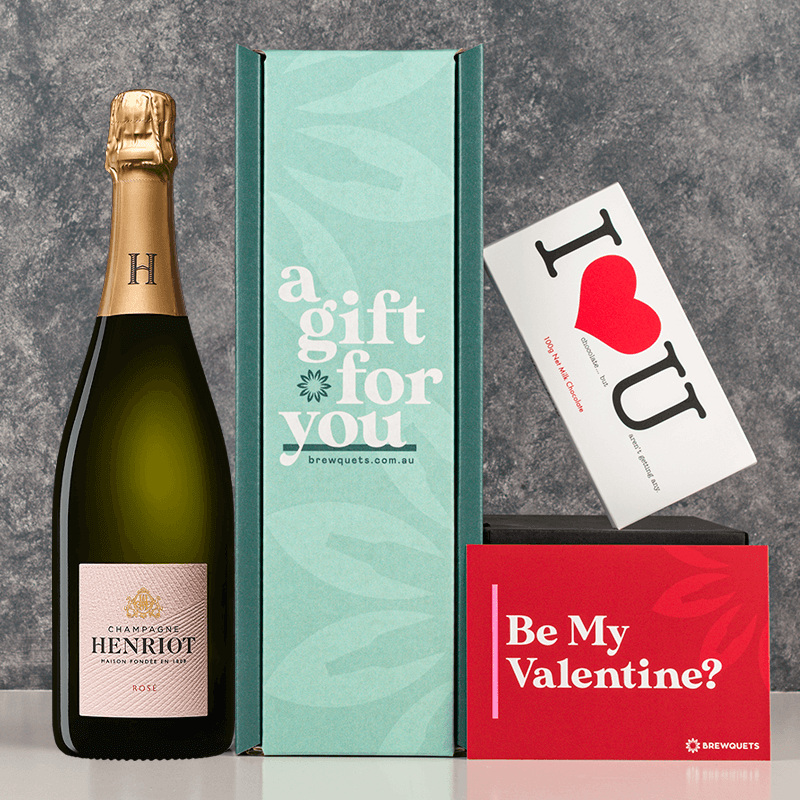 Valentine's Champagne & Chocolate Hamper Henriot Champagne Brut Rose Champagne & Sparkling Brewquets